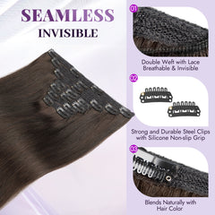 KooKaStyle Real Human Hair Clip-in Extensions | 7PCS 120g Straight Soft & Silky Natural Hair for Women