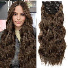 KooKaStyle Clip in Synthetic Hair Extensions Long Wavy 4PCS Double Weft Thick Hairpieces for Women