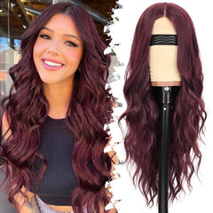 KooKaStyle Long Wavy Black Wig for Women, 26 Inch Synthetic Lace Front Heat Resistant Wig with Middle Part for Daily & Party Wear