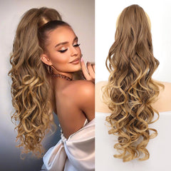 KooKaStyle 24 Inch Curly Wavy Ponytail Extension | Claw Clip Synthetic Hairpiece for Women, Natural Fluffy Pony Tail
