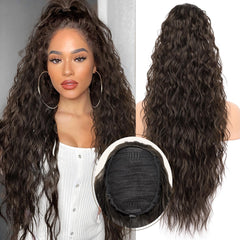 KooKaStyle 30 Inch Long Curly Ponytail Extension for Women | Drawstring Synthetic Hairpiece Natural Wavy Pony Tail