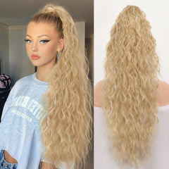 KooKaStyle 30 Inch Long Curly Ponytail Extension for Women | Drawstring Synthetic Hairpiece Natural Wavy Pony Tail