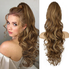 KooKaStyle 24 Inch Curly Wavy Ponytail Extension | Claw Clip Synthetic Hairpiece for Women, Natural Fluffy Pony Tail