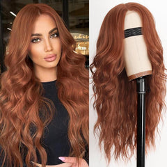 KooKaStyle Long Wavy Black Wig for Women, 26 Inch Synthetic Lace Front Heat Resistant Wig with Middle Part for Daily & Party Wear