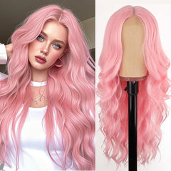 KooKaStyle Long Wavy Black Wig for Women, 26 Inch Synthetic Lace Front Heat Resistant Wig with Middle Part for Daily & Party Wear