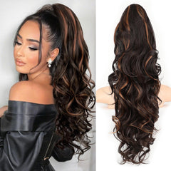 KooKaStyle 24 Inch Curly Wavy Ponytail Extension | Claw Clip Synthetic Hairpiece for Women, Natural Fluffy Pony Tail