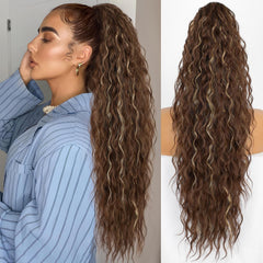 KooKaStyle 30 Inch Long Curly Ponytail Extension for Women | Drawstring Synthetic Hairpiece Natural Wavy Pony Tail