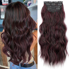 KooKaStyle Clip in Synthetic Hair Extensions Long Wavy 4PCS Double Weft Thick Hairpieces for Women