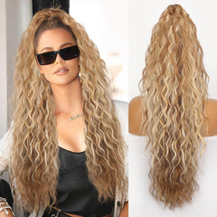 KooKaStyle 30 Inch Long Curly Ponytail Extension for Women | Drawstring Synthetic Hairpiece Natural Wavy Pony Tail