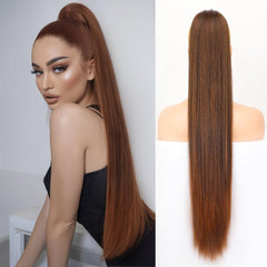 KooKaStyle Long Straight Drawstring Ponytail Extension 32 Inch Black Synthetic Heat Resistant Hairpiece