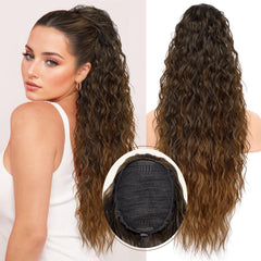 KooKaStyle 30 Inch Long Curly Ponytail Extension for Women | Drawstring Synthetic Hairpiece Natural Wavy Pony Tail
