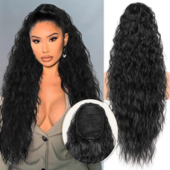 KooKaStyle 30 Inch Long Curly Ponytail Extension for Women | Drawstring Synthetic Hairpiece Natural Wavy Pony Tail