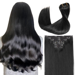 KooKaStyle Real Human Hair Clip-in Extensions | 7PCS 120g Straight Soft & Silky Natural Hair for Women