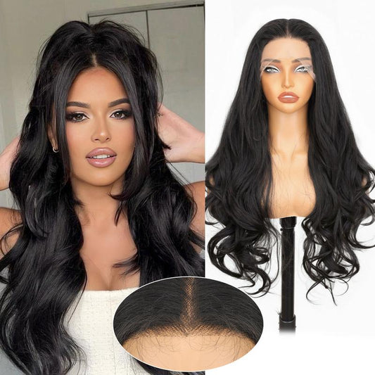 KooKaStyle 13x6 Lace Front Wig | 26 Inch Long Body Wave Synthetic Wig, Pre-Plucked with Baby Hair, Natural Look for Daily Wear