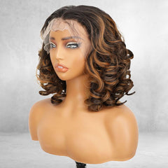 KooKaStyle 13x4 Short Lace Front Wig | 12 Inch Curly Wave Synthetic Wig for Women, Natural Look for Daily & Party Use