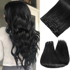 KooKaStyle Straight Real Human Hair Clip-in Extensions | Soft & Silky Natural Human Hair, 7PCS 120g for Women Daily Use