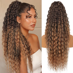 KooKaStyle Curly Drawstring Ponytail Extension 26 Inch Long Wavy Synthetic Hairpiece for Women