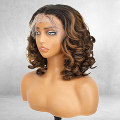 KooKaStyle 13x4 Short Lace Front Wig | 12 Inch Curly Wave Synthetic Wig for Women, Natural Look for Daily & Party Use
