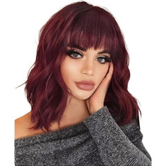 KooKaStyle Curly Bob Wig with Bangs, Short Wavy Synthetic Heat Resistant Wig for Women, Easy to Wear Bob Style Hairpiece