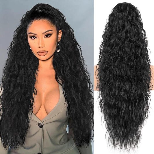 KooKaStyle 30 Inch Long Curly Ponytail Extension for Women | Drawstring Synthetic Hairpiece Natural Wavy Pony Tail