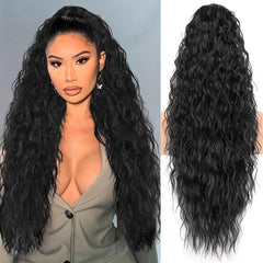 KooKaStyle 30 Inch Long Curly Ponytail Extension for Women | Drawstring Synthetic Hairpiece Natural Wavy Pony Tail