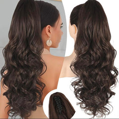 KooKaStyle 24 Inch Curly Wavy Ponytail Extension | Claw Clip Synthetic Hairpiece for Women, Natural Fluffy Pony Tail