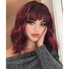 KooKaStyle Curly Bob Wig with Bangs, Short Wavy Synthetic Heat Resistant Wig for Women, Easy to Wear Bob Style Hairpiece