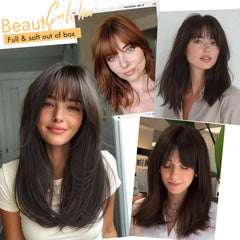 KooKaStyle 18 Inch Hair Topper with Bangs | Synthetic Layered Hairpiece, Natural Invisible Coverage for Women