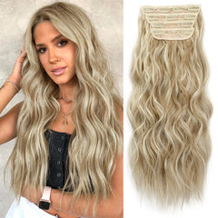 KooKaStyle Clip in Synthetic Hair Extensions Long Wavy 4PCS Double Weft Thick Hairpieces for Women