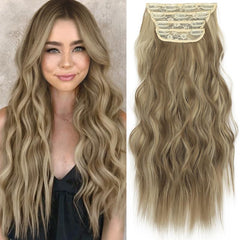 KooKaStyle Clip in Synthetic Hair Extensions Long Wavy 4PCS Double Weft Thick Hairpieces for Women