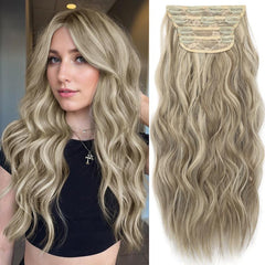 KooKaStyle Clip in Synthetic Hair Extensions Long Wavy 4PCS Double Weft Thick Hairpieces for Women