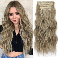 KooKaStyle Clip in Synthetic Hair Extensions Long Wavy 4PCS Double Weft Thick Hairpieces for Women