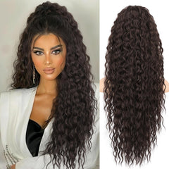 KooKaStyle Curly Drawstring Ponytail Extension 26 Inch Long Wavy Synthetic Hairpiece for Women