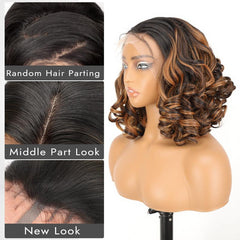 KooKaStyle 13x4 Short Lace Front Wig | 12 Inch Curly Wave Synthetic Wig for Women, Natural Look for Daily & Party Use