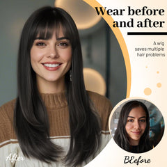 KooKaStyle 18 Inch Hair Topper with Bangs | Synthetic Layered Hairpiece, Natural Invisible Coverage for Women