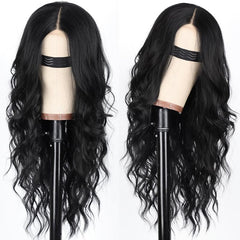 KooKaStyle Long Wavy Black Wig for Women, 26 Inch Synthetic Lace Front Heat Resistant Wig with Middle Part for Daily & Party Wear