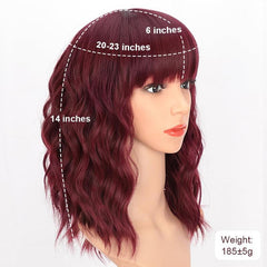 KooKaStyle Curly Bob Wig with Bangs, Short Wavy Synthetic Heat Resistant Wig for Women, Easy to Wear Bob Style Hairpiece