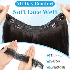 KooKaStyle 20 Inch Invisible Wire Hair Extensions, Long Wavy Layered Synthetic Hairpiece with 6 Clips & Adjustable Transparent Wire