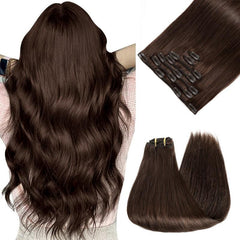 KooKaStyle Straight Real Human Hair Clip-in Extensions | Soft & Silky Natural Human Hair, 7PCS 120g for Women Daily Use