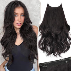 KooKaStyle 20 Inch Invisible Wire Hair Extensions, Long Wavy Layered Synthetic Hairpiece with 6 Clips & Adjustable Transparent Wire
