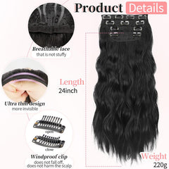 KooKaStyle Clip in Synthetic Hair Extensions Long Wavy 4PCS Double Weft Thick Hairpieces for Women
