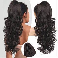KooKaStyle 24 Inch Curly Wavy Ponytail Extension | Claw Clip Synthetic Hairpiece for Women, Natural Fluffy Pony Tail