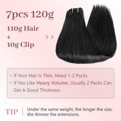 KooKaStyle Straight Real Human Hair Clip-in Extensions | Soft & Silky Natural Human Hair, 7PCS 120g for Women Daily Use