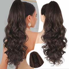 KooKaStyle 24 Inch Curly Wavy Ponytail Extension | Claw Clip Synthetic Hairpiece for Women, Natural Fluffy Pony Tail