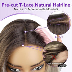 KooKaStyle Natural Black Glueless Wig | Pre-Cut Synthetic Lace Front, Long Layered Straight 26 Inch for Women