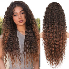 KooKaStyle Curly Drawstring Ponytail Extension 26 Inch Long Wavy Synthetic Hairpiece for Women