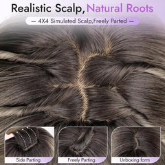 KooKaStyle Long Ginger Wig with Bangs | 4x4 Realistic Scalp, Free Parting Layered Synthetic Heat-Resistant Wig 26 Inch