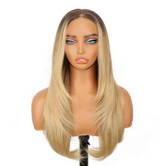 KooKaStyle Black Wig with Bangs | 24" Glueless Synthetic Lace Front Wig for Women, Pre-Plucked & Pre-Cut, Layered Highlight, Ready-to-Wear Middle Part