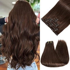 KooKaStyle Straight Real Human Hair Clip-in Extensions | Soft & Silky Natural Human Hair, 7PCS 120g for Women Daily Use