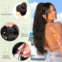 KooKaStyle 30 Inch Long Curly Ponytail Extension for Women | Drawstring Synthetic Hairpiece Natural Wavy Pony Tail